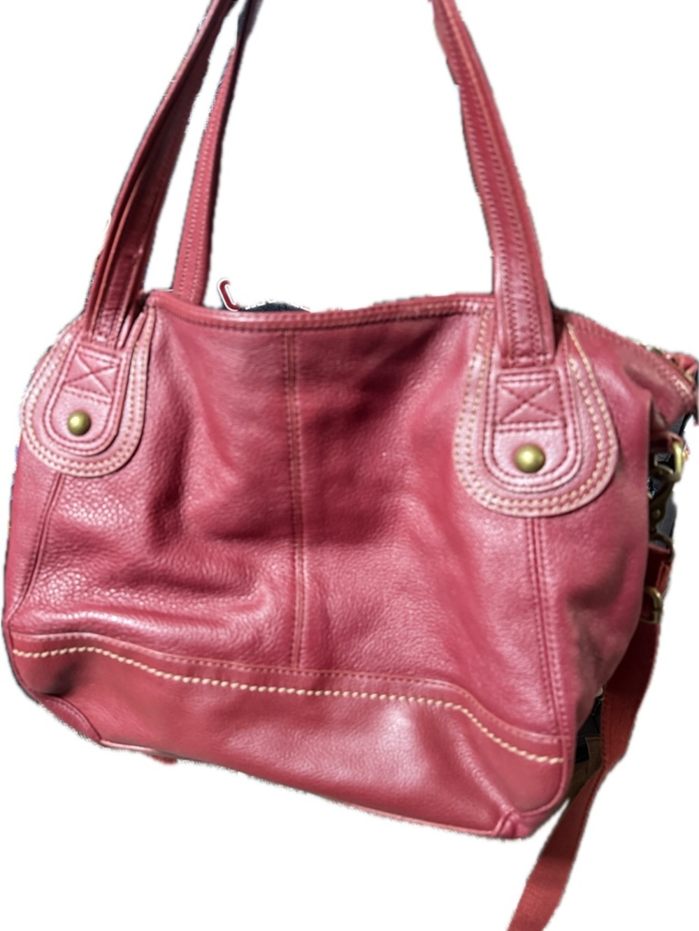 P028- The sak Classic Red Leather Shoulder Bag with brass accents - Picture 3 of 3